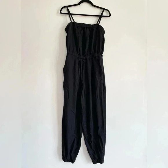 Everlane The Party of One Jumpsuit Black Elastic Sleeveless Romper Pocket Medium - Picture 4 of 13